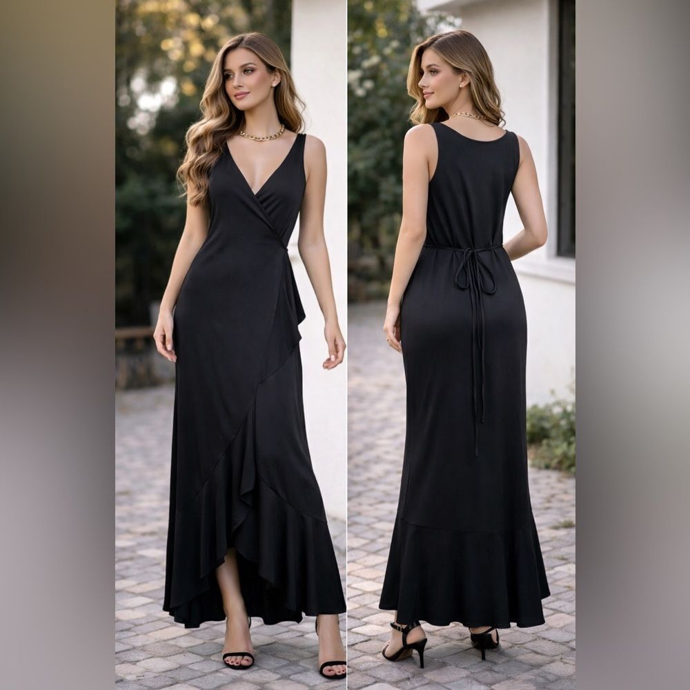Banana Republic Soft Ponte Ruffle Maxi Wrap Dress
